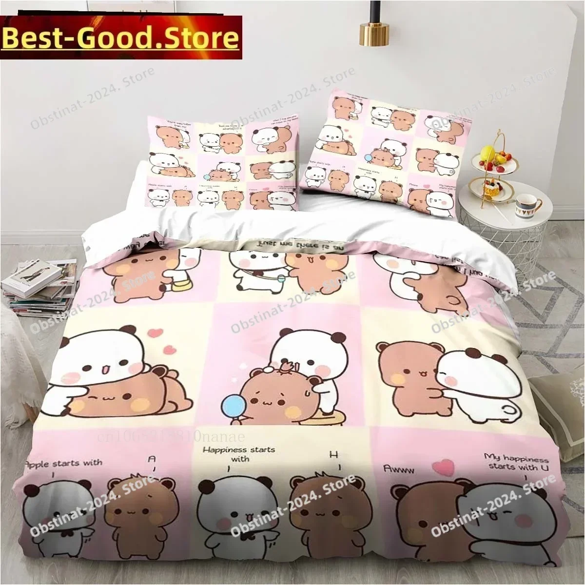 Cute Bubu and Dudu CartoonBedding Set Printed single Comforter Quilt Cover Duvet Cover Pillow Case 3 Pieces Sets Kids Adult Size