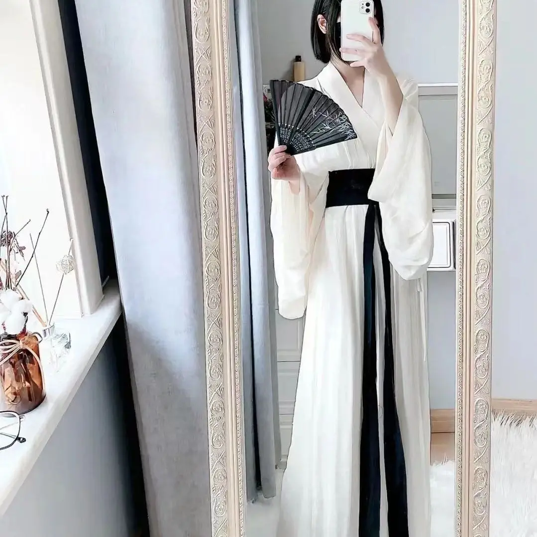 Moonlight Cascade Hanfu - Wei-Jin Style Modified Zhiju Dress, White Flowing Wide Sleeve Gown Costume for Women 2026