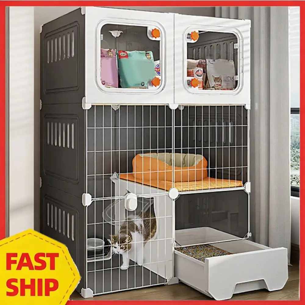 

Integrated Cat House with Cat Bed Household Indoor Cage Scratcher Cat Crate Indoor Catio Cats Litter Box for Cats Villa