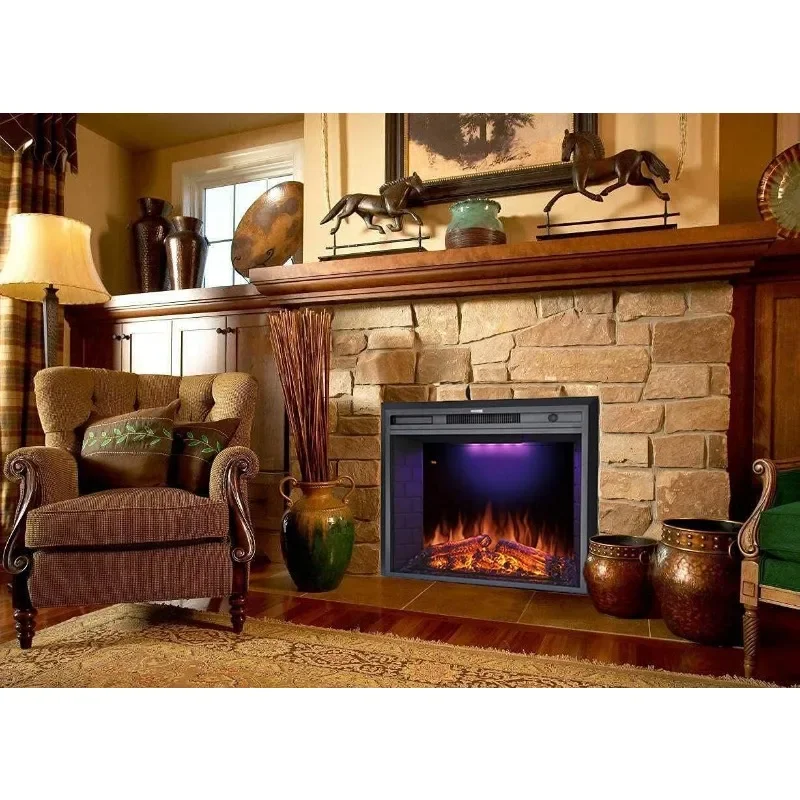 36'' Electric Fireplace Insert,Retro Recessed Fireplace Heater with Fire Cracking Sound,Remote Control & Timer, 750/1500W, Black