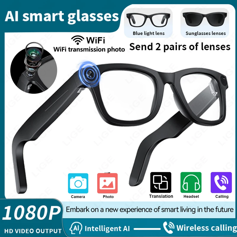 

New 800W Pixel Intelligent Glasses HD Shooting Video Recording Voice Assistant AI Translation Multifunction Camera Smart Glasses