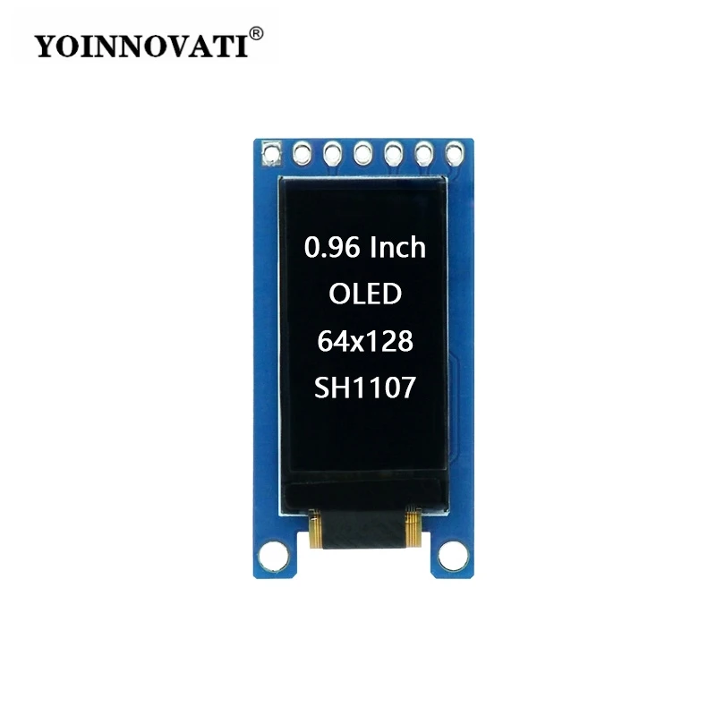 0.96 Inch OLED Display Module SH1107 Driver, 64x128 Resolution, SPI Interface White Monochrome COG 7-Pin Small LCD Screen Module