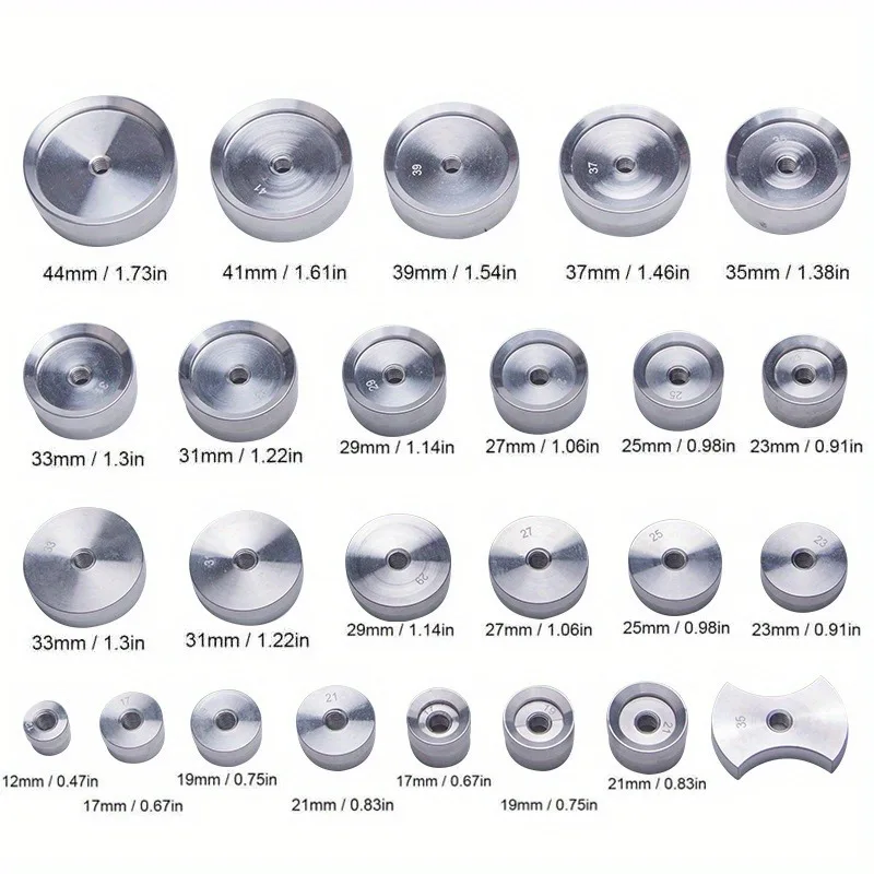 25pcs Watch Capping Machine Dies Back Cover Press Tool Presser Closer Aluminum Mold Accessories Watch Repair Tool for Watchmaker