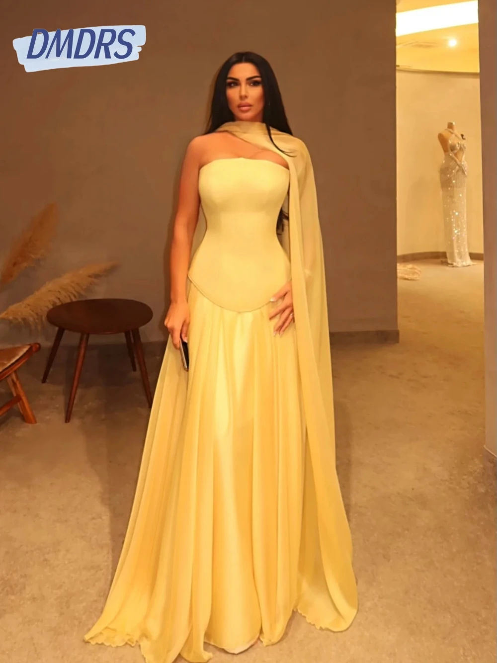 Chic Strapless Charming Evening Dress With Matching Cape Simple A Line Cocktail Gown Customized For Women Corset Formal Wear