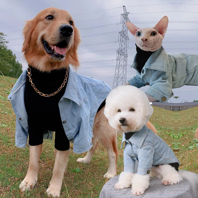

2025 Winter Dog Clothes Denim Jeans Coat Jacket Small Big Large Dog Clothing Poodle Husky Labrador Golden Retriever Pet Apparel