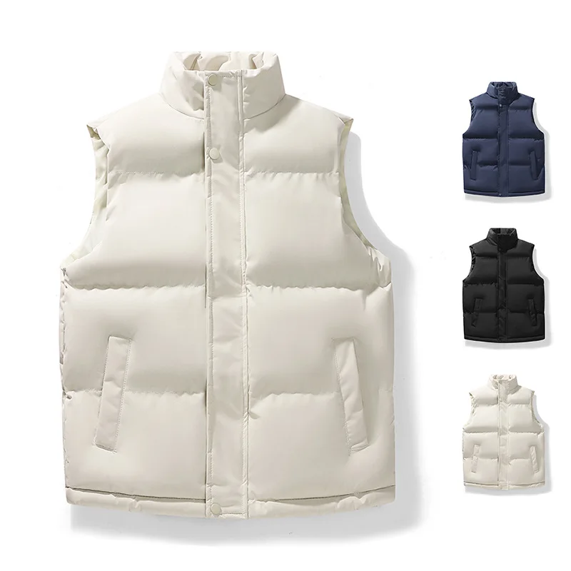 

2025Winter Versatile Stand Collar Men's Cotton Vest Pure Color Warm and Stylish Vest Sleeveless Cotton Jacket Trendy Outerwear