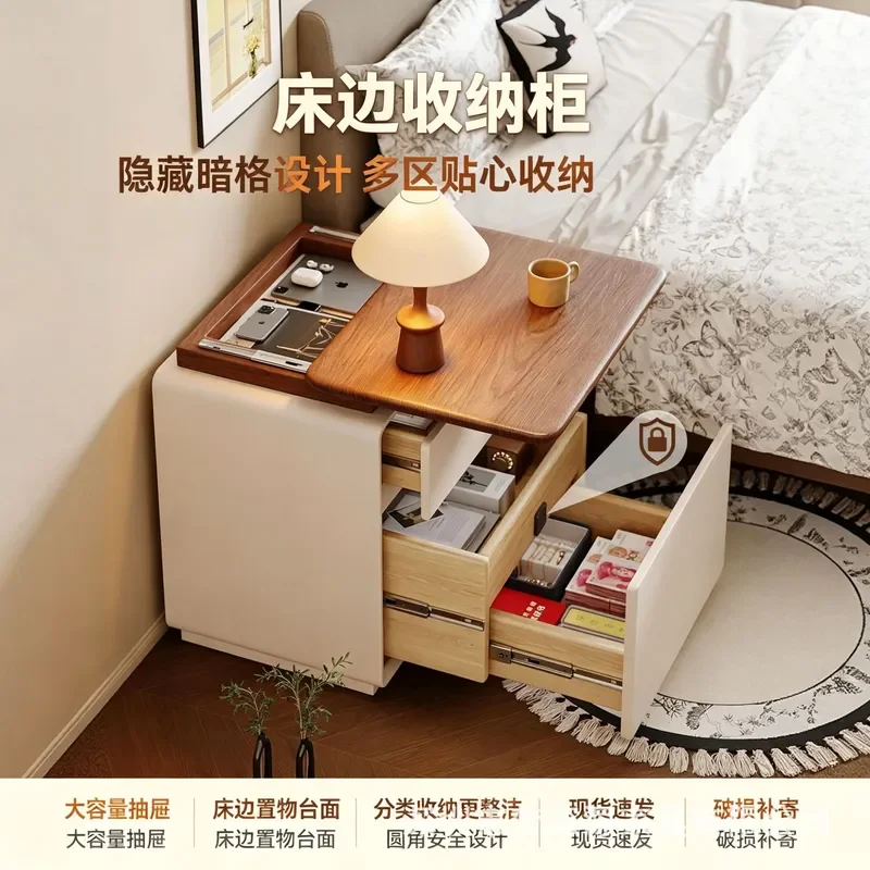 Multifunctional Bedside Table with Hidden Compartment Secure Storage Cabinet for Bedroom Home Anti Theft Nightstand Organizer