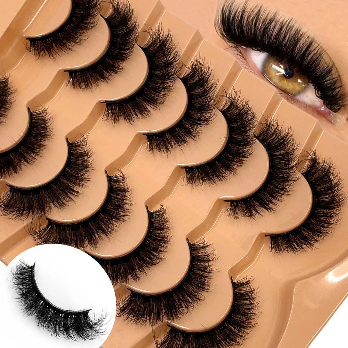 7 Paar Künstliche Nerz-Wimpern Handgefertigte Falsche Wimpern Natürliches Nude-Make-up Simulierte Kreuz-Wimpern 3D Lockige Wimpern