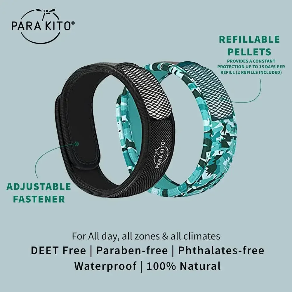 Mosquito Repellent Bracelets with Refill Pellets - Peppermint Essential Oils for Hiking & Camping - 2 Wristbands & 2 Refills