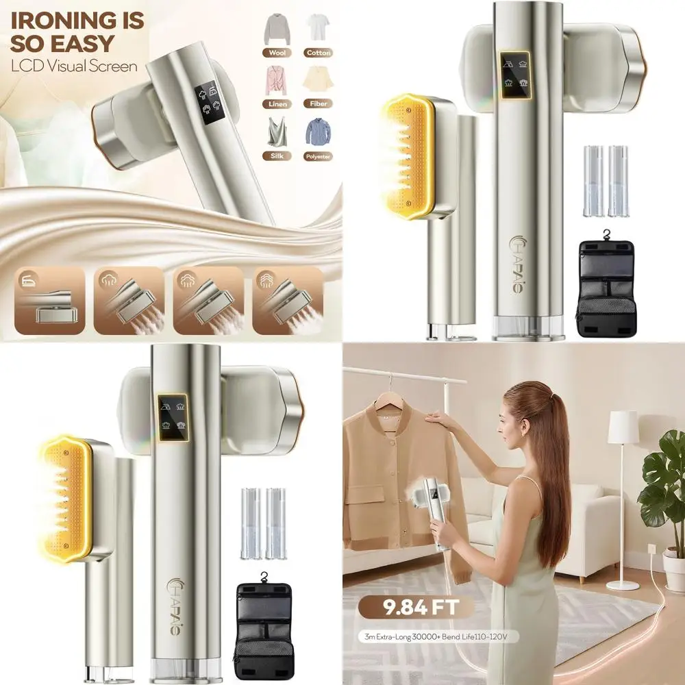 

Портативный ручной отпариватель для одежды 2-в-1 с резервуаром на 200 мл, 25-минутное отпаривание, 4 режима, мощность 1300 Вт для путешествий и домашнего использования