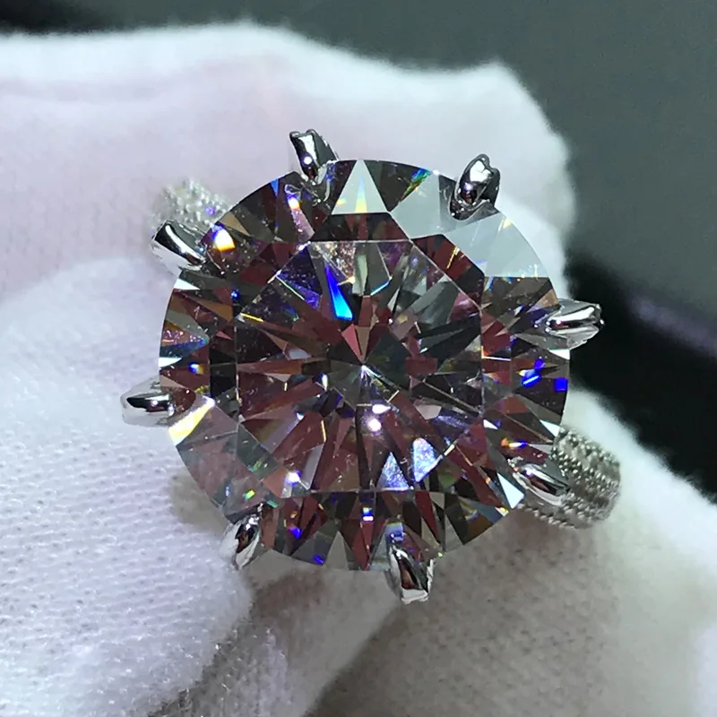 Cincin berlian Moissanite Solitaire 10ct 100% cincin pesta pernikahan perak murni 925 asli untuk wanita pria perhiasan pertunangan