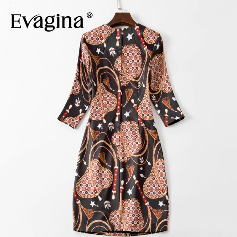 Evagina Fashion Women's Pencil Dress Vintage Print Pretty Slim-Fit Hip Wrap Three Quarter Sleeve Mini Dresses