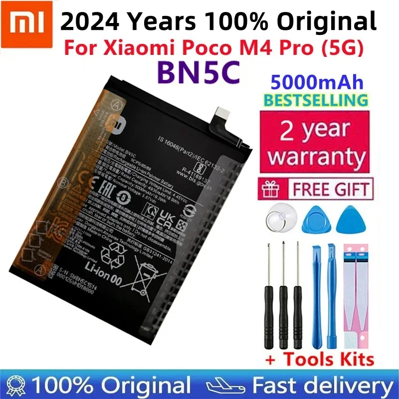 

2024 Years New Original 5000mAh High Quality Xiao Mi BN5C Battery For Xiaomi Poco M4 Pro 5G Phone Bateria Batteries + Tools