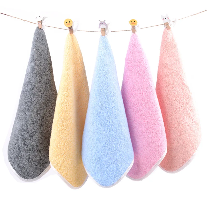 

1Pc 25x25cm Small Square Towel Rag Cleaning Children Baby Kids Hangable Soft Absorbent Cleansing Face Towel