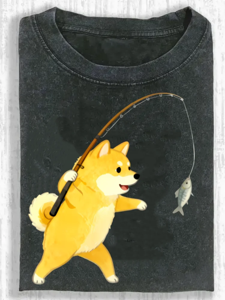 

Dog T Shirt Unisex Oversized Vintage Cotton Tee With Shiba Inu Pattern Casual Short Sleeve Sweatshirt Streetwear Harajuku Style