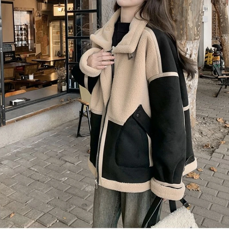 

Fur Integrated Lamb Wool Thick Coat Women's 2024 New Autumn and Winter Velvet Short Locomotive Cotton Clothes
