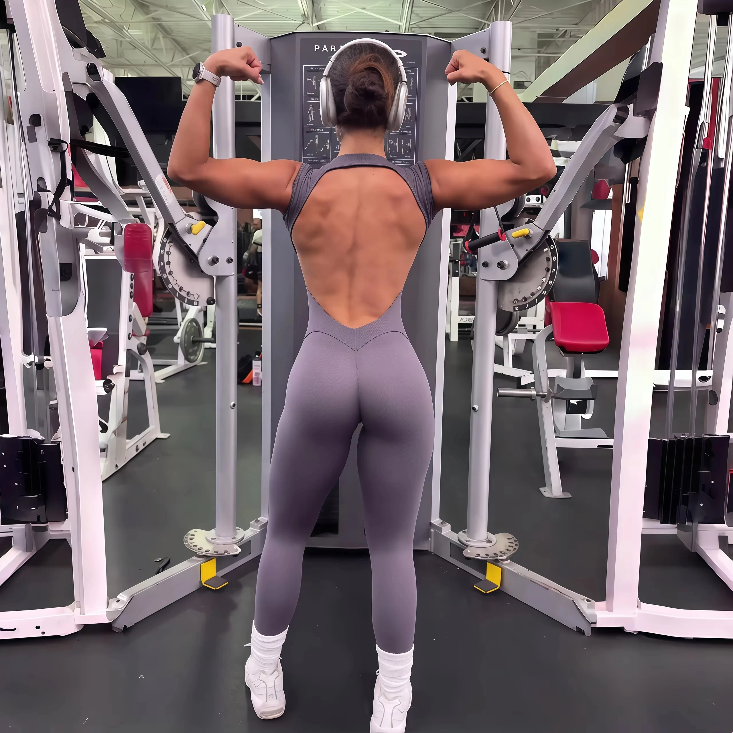 

Женский цельный комбинезон для йоги с коротким рукавом и открытой спиной, облегающий спортивный костюм, колготки, быстросохнущая одежда для тренажерного зала и фитнеса с подтяжкой бедер