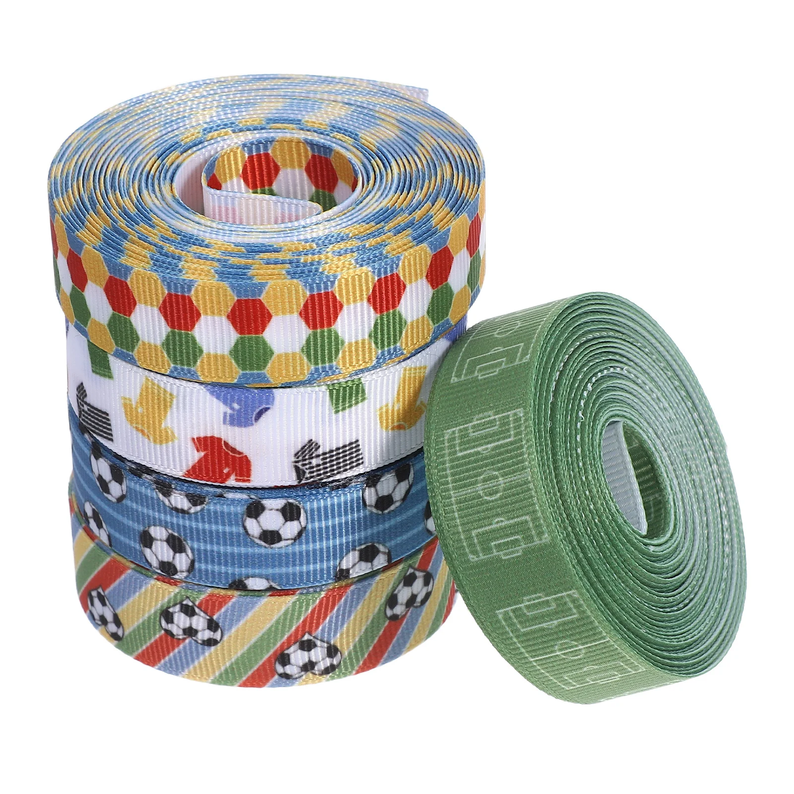 

5Pcs Soccer Ribbon Sports Theme Polyester Material for Party Decoration DIY Craft Hair Bow Wrapping Sports Soccer Ball Printed