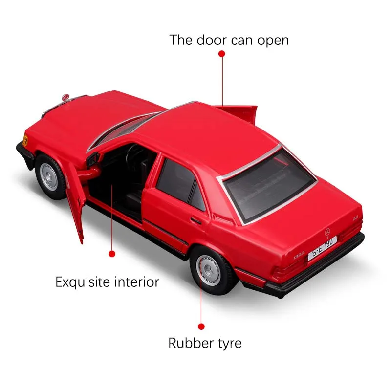 Bburago-Modèle réduit de voiture Mercedes Benz 190E, en alliage moulé sous pression, échelle 1:24, véhicule l'inventaire à collectionner, idéal comme cadeau, décoration