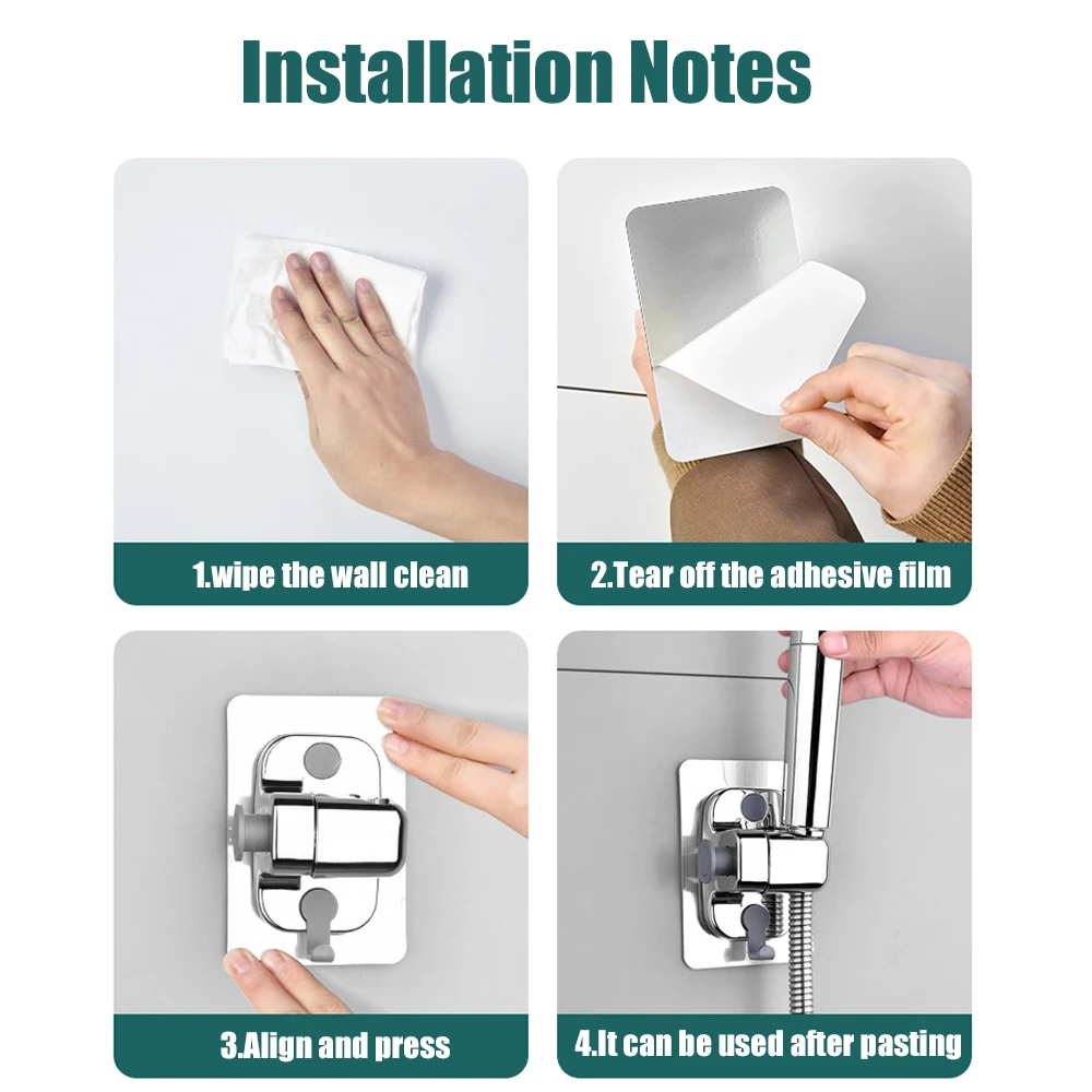 VILOYI Universal Shower Head Holder Adjustable Strong Adhesive ABS Shower Brackets with Hooks Wall Mount Waterproof Shower Base