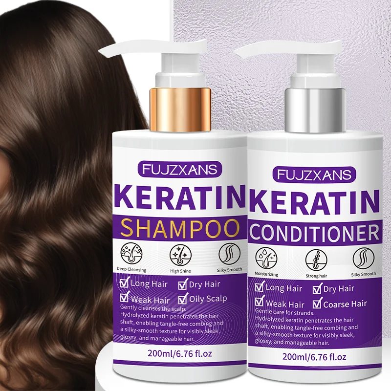 Keratin Shampoo and Conditioner Set, Professional Repairing & Smoothing Treatment for Dry Damaged Hair Anti-Frizz Hydrating Gift