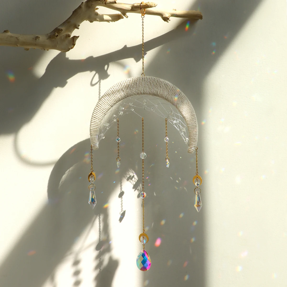 Suncatcher makrama łapacz snów kryształ Windchime Light Catcher Rainbow Market dekoracje ogrodowe dekoracje ścienne na zewnątrz Boho Home