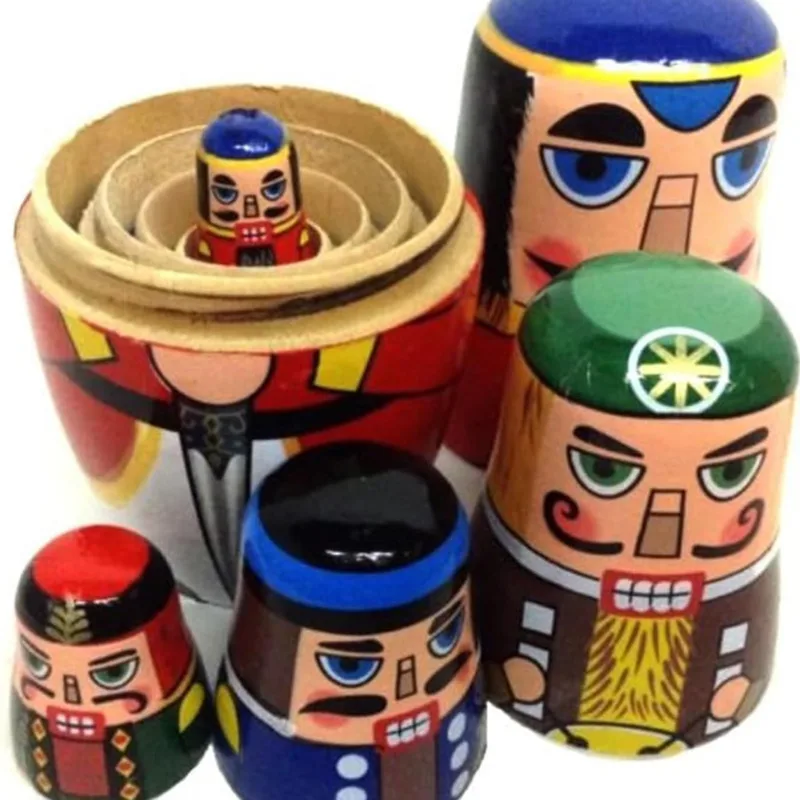 

5pcs Russian Nutcracker Nesting Dolls - Handmade Wooden Christmas Matryoshka Set