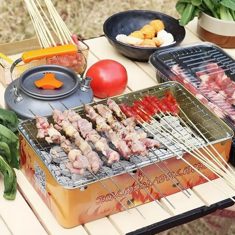 

Disposable Portable Grill Folding Barbecue Outdoor Stainless Steel Stove Holder Camping Barbecue Tool Portable BBQ Grill