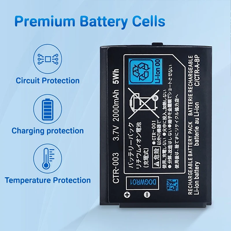 PURFIELD 3.7V 2000mAh CTR003 CTR-003 Battery for Nintendo 3DS 2DS 2DS XL Console Rechargeable Lithium-ion Battery with Tools