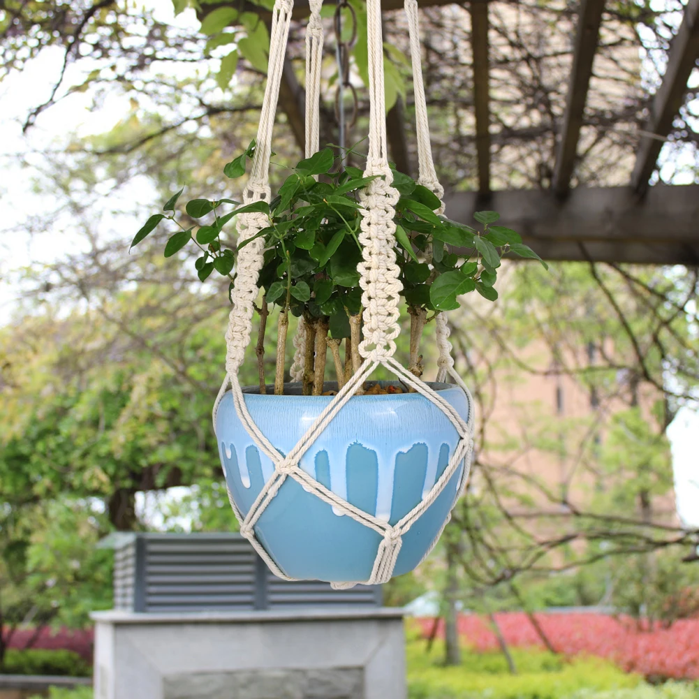 Iron ring Plant Hanger Handmade Cotton 51/76/100cm Hanging Basket Flower Pot Macrame Holder With Ring countyard garden Decor