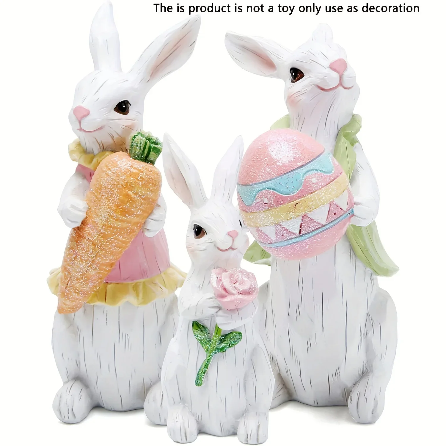 3pcs/Set Easter Bunny Decorations Spring Indoor Home Decor Bunny Figurines (Easter White Bunny Family)