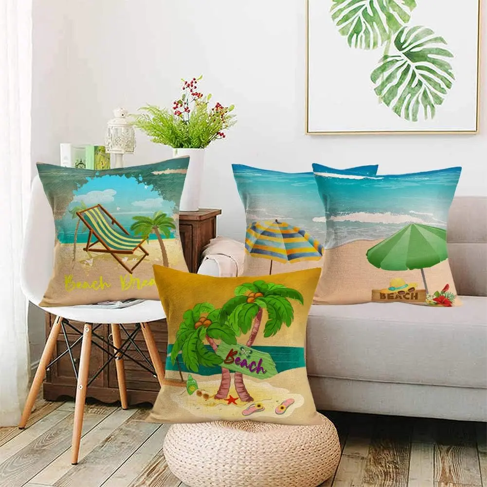 Summer Beach Outdoor Throw Pillow Cover Decorative Tropical Coconut Tree Flip Flops Cushion Cover Home Decoration Garden Sofa