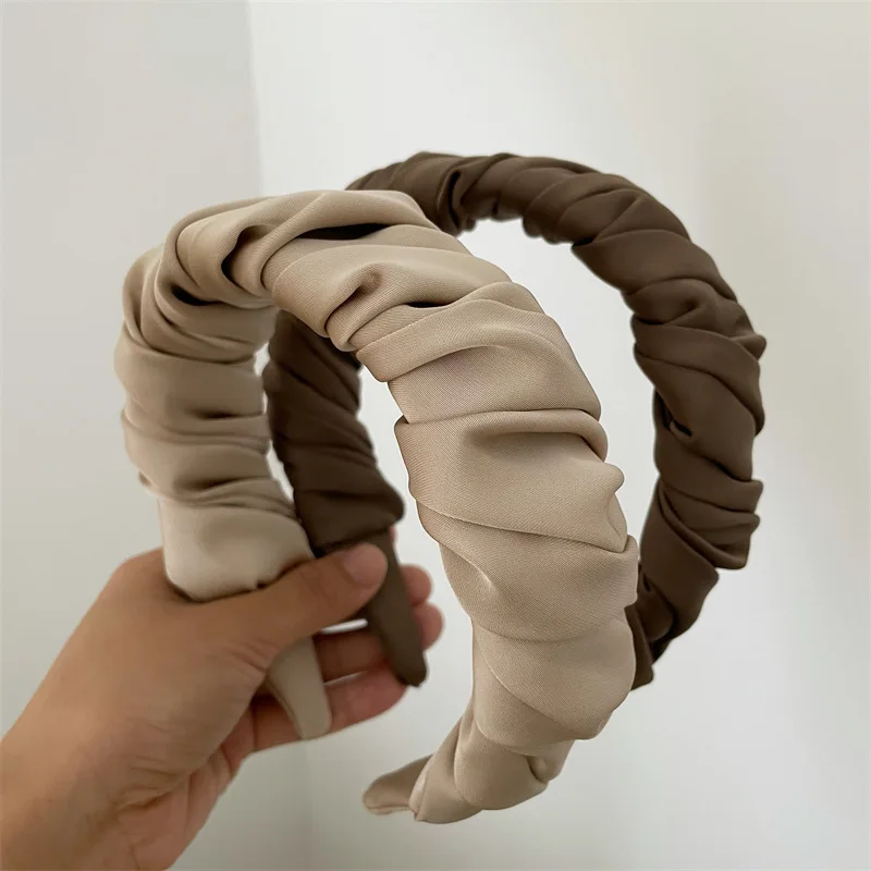 Fashion Satin Folds Headbands Hairbands Women Girls Wide Thick Solid Scrunchies Hair Bands Hair Hoop Hair Accessories