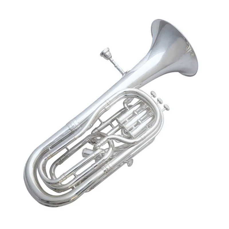 Professional Bb Silver‑Plated Baritone Horn Solid Brass Instrument for Adult Beginner Concert and Marching Bands Performance