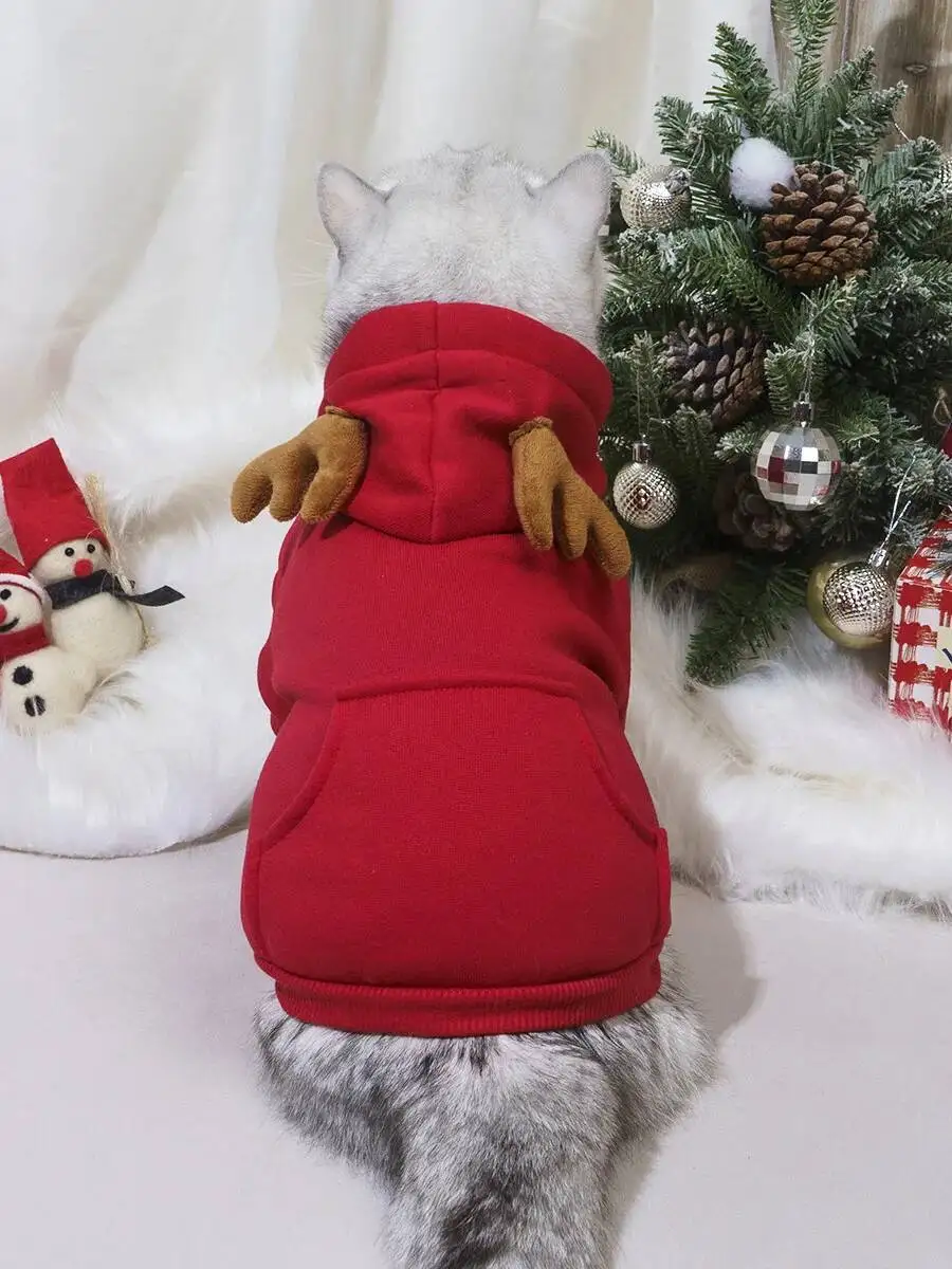 عيد الميلاد الحيوانات الأليفة القماش ملابس الحيوانات الأليفة الكلب القط العالمي قرن الوعل البلوز الملابس الإبداعية القط الغزلان تأثيري حلي #3
