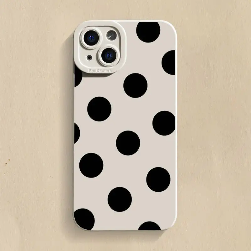 

Black polka dot pattern phone case suitable for iPhone 16 15 14 13 12 11 Pro/ Max /Plus shock-proof rear cover anti-fingerprint