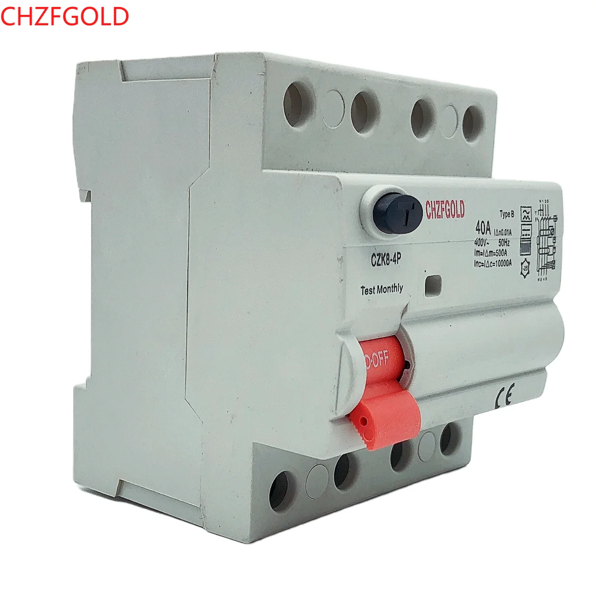 CHZFGOLD B Type RCCB Residual Current Circuit Breaker DC ELCB 2P 63 Amp 30mA 100MA 10KA RCD