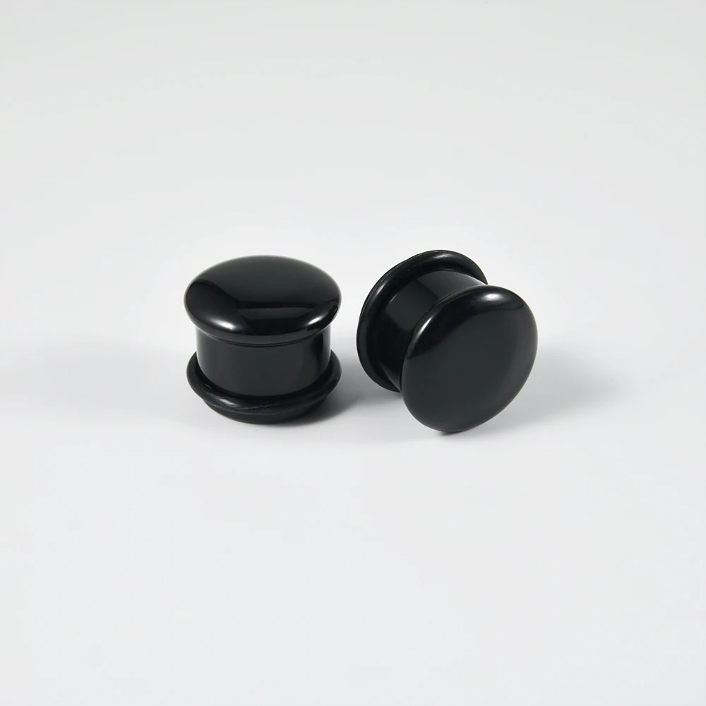 1Pai Black Obsidian Stone Single Flared Ear Plug Polished Convex Surface Solid Cat Eye Ear Expander Gauge Piercing Jewelry 2G-1\