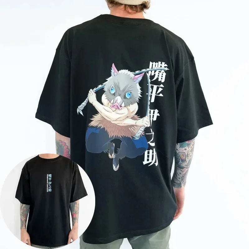 شيطان القاتل أنيمي Hashibira Inosuke تي شيرت مطبوع 2025 صيف جديد الرجال اليابانية Harajuku فضفاض Harajuku الوالدين والطفل #3