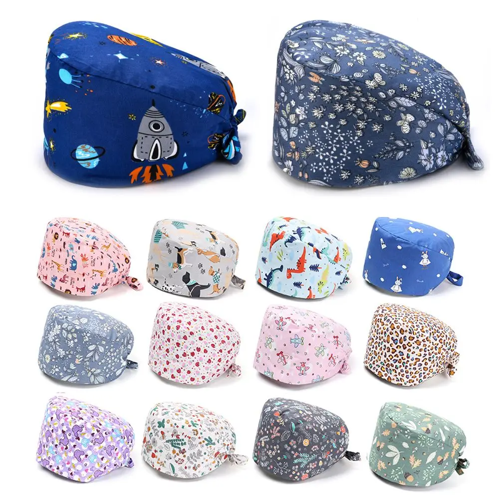 Men Women Surgical Scrub Cap Head Cover Round Men Women Bouffant Hat Cotton Hats Pure Colour