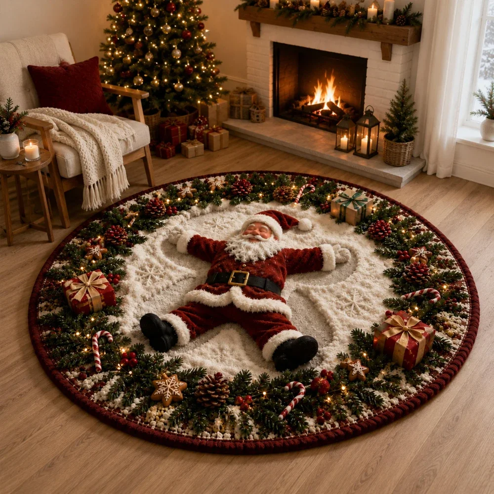 Christmas Santa Claus Rug Bedroom Christmas Santa Claus Floor Mat Snowflake Snow Angel Festive Living Room Entryway Luxury Token