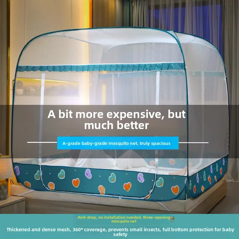 No-Install Three-Door Mongolian Yurt Mosquito Net 12m 15m 18m Breathable Polyester Fiber Student Home Use Mosquito Curtain