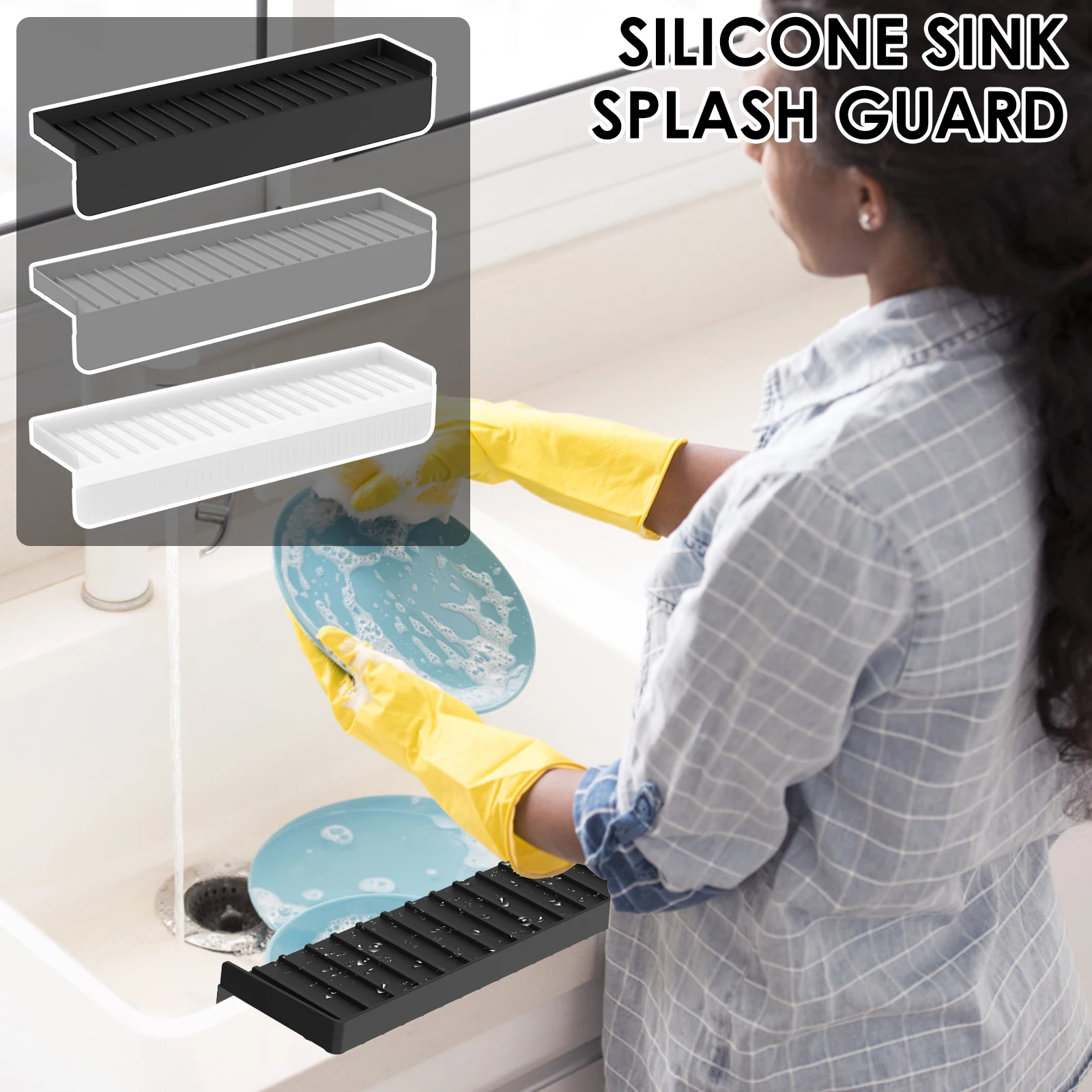 New Sink Edge Protector Silicone Nonslip Sink Splash Cover with Suction Cup Cuttable Sink Countertop Protector for Home Kitchens