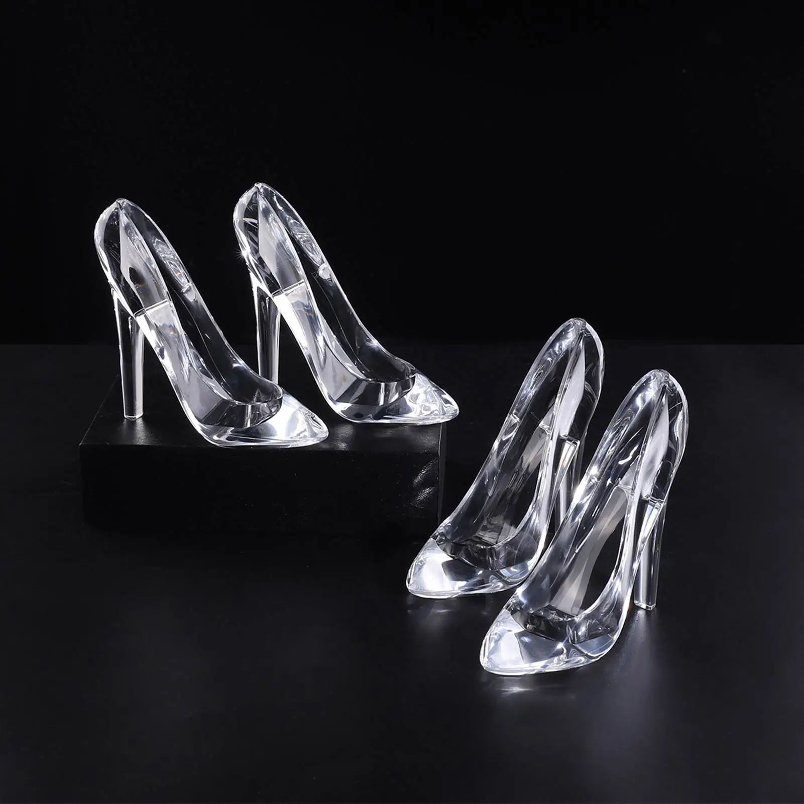 Cinderellas Crystal Glass Slipper Shoe Transparent Acrylic High-Heeled Shoes Figurines Wedding Decoration Valentine\'s Day Gift