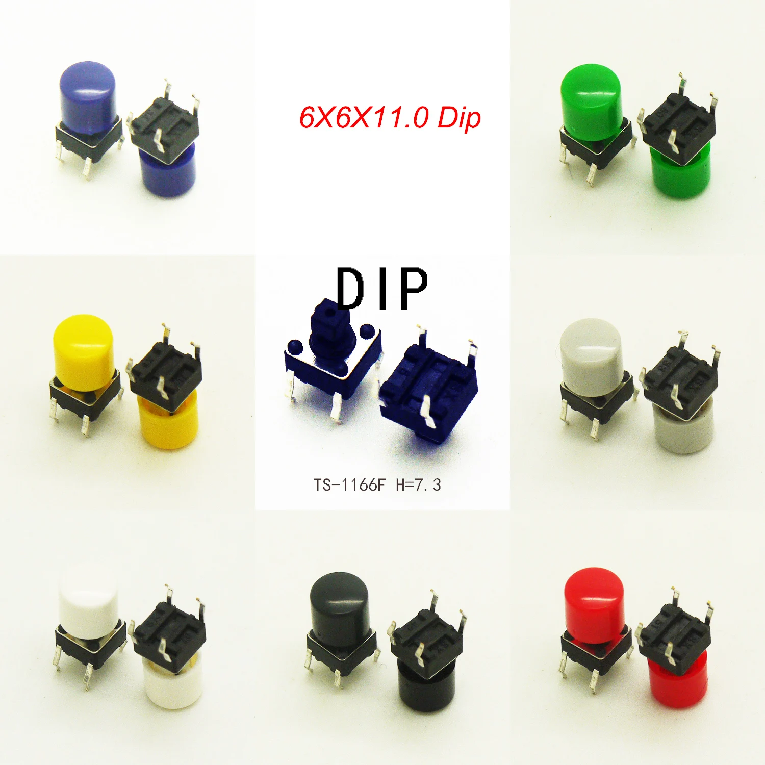 10Sets 6X6X7.3mm(H=11mm With Cylinder Cap) 4PIN DIP or SMT Momentary Tact Button Dia.6.6mm Tactical Keys Switch Mini Push Button