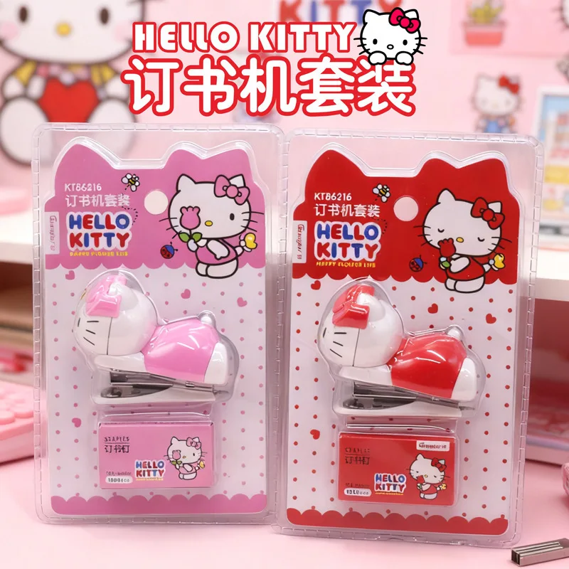 Hello Kitty Melody Anime Figures Staplers Set Kawaii Cute Cartoon Student Binding Machine School Office Binding Supplies Staple