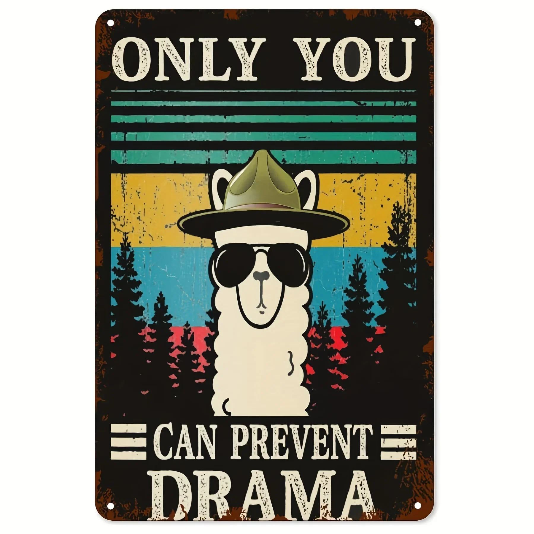 1pc, Nostalgic Art Retro Tin Sign Llama Camping Only You Can Prevent Drama Metallic Tin Sign Home Decor Poster Plaque 8x12 Inche