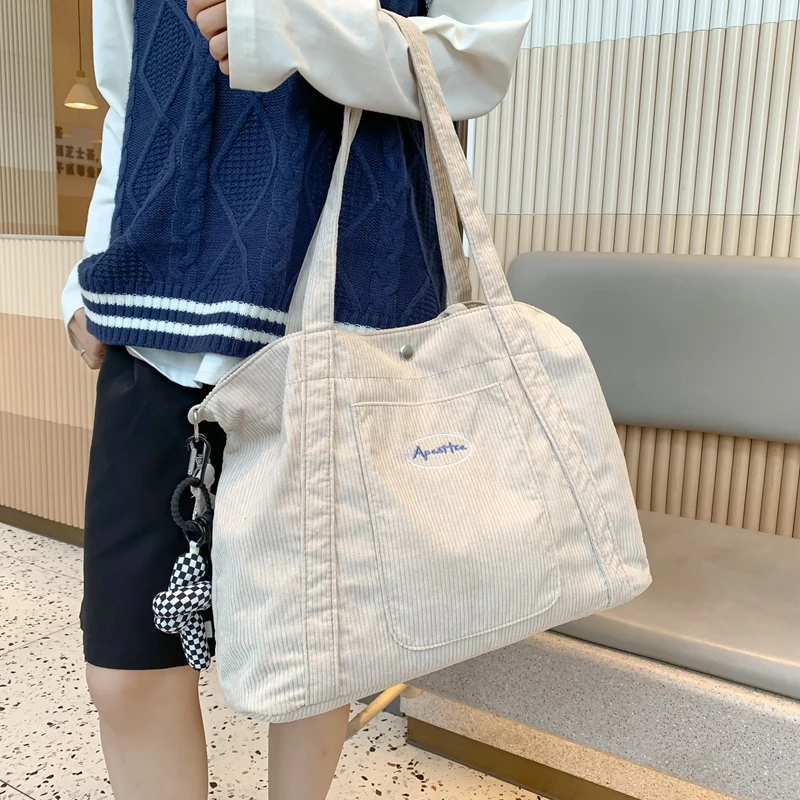 

Large Capacity Corduroy Women's Handbags College Shoulder Bag Solid Casual Schoolbags Crossbody Bags For Women 2023 Female Bags