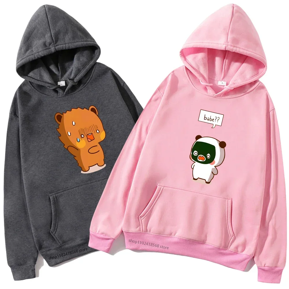 

Couple Hoodie for Women Men Funny Bubu Babe Dudu Graphic Sweatshirts Men's Clothes Panda Bear Print Pullover Kawaii Hoody Tops