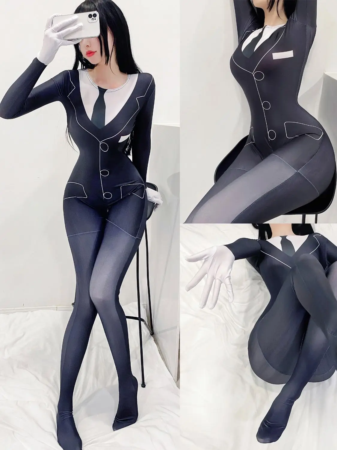 

Anime Cartoon Cosplay Bodystocking Fingers Separated Jumpsuit Zipper Open Crotch Bodysuit Tights Hot Sexy Body Catsuit Conjoined